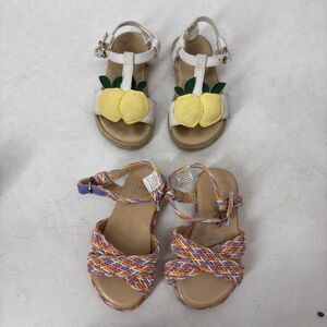 Girls Janie and Jack Sandals Size 5 Lot 2 Lemon Espadrille Rainbow Braided